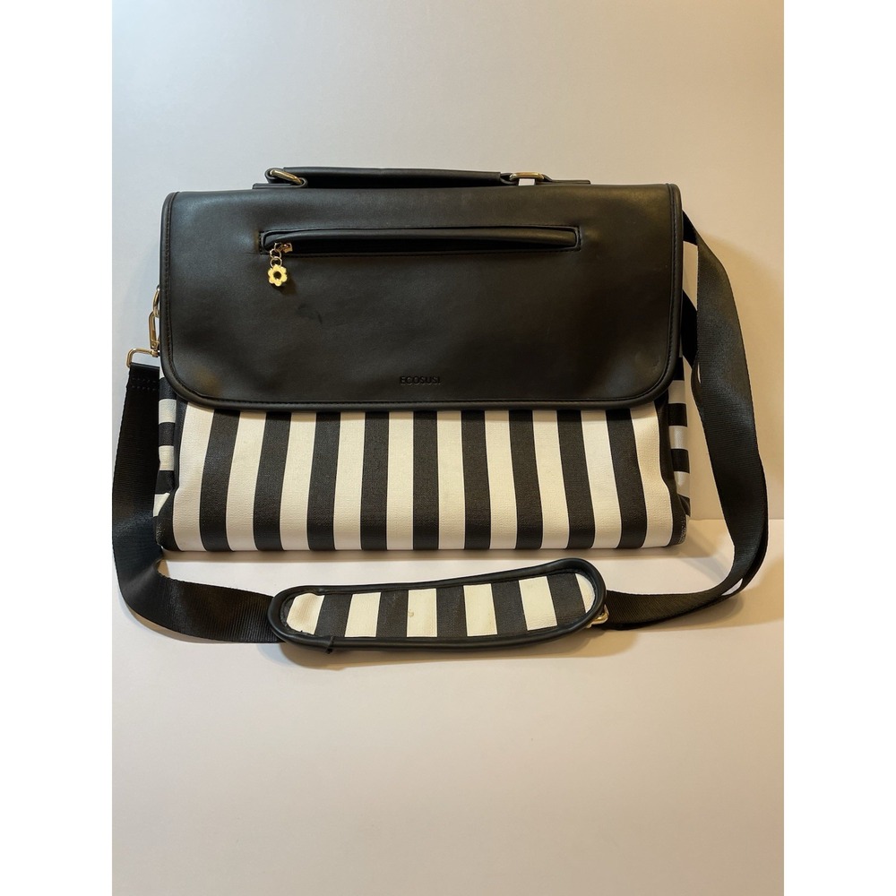 Laptop Crossbody Leather Bag Ecocusi Black White Hand Tote and Strap Lined‎ Zipp